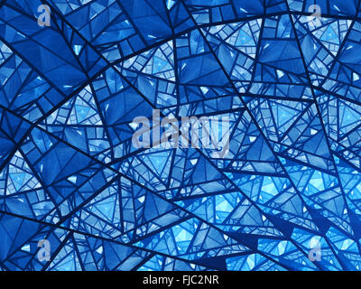Blue glowing stained glass fractal, computer generated abstract background Stock Photo