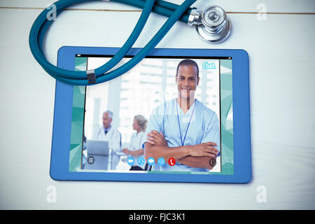 Composite image of view of video chat app Stock Photo