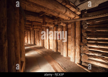 Poland, Wieliczka Salt Mine, underground corridor with wooden support Stock Photo