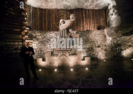 Europe, Poland, Wieliczka Salt Mine, astronomer Nicolaus Copernicus sculpture in underground chamber Stock Photo