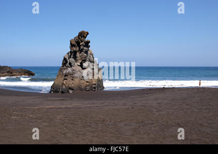 Volcanic black sand beach of Playa Bollullo in La Orotava, Tenerife Stock Photo