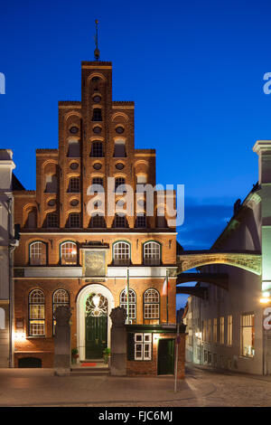 House of the Schiffergesellschaft, now restaurant at night, Lübeck, Schleswig-Holstein, Germany Stock Photo