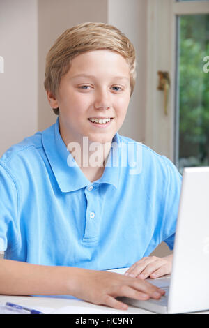 Portrait Of Boy Using Laptop At Home Stock Photo
