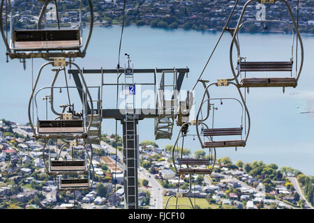 Cablecar View of Queenstown and Lake Wakatipu Stock Photo