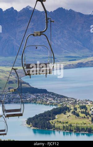 Cablecar View of Queenstown and Lake Wakatipu Stock Photo