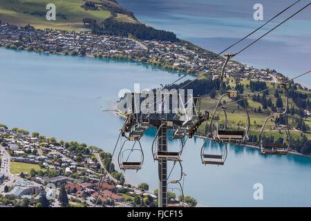 Cablecar View of Queenstown and Lake Wakatipu Stock Photo