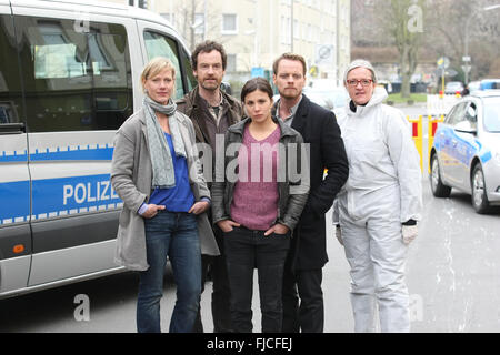 Dortmund, Germany. 01st Mar, 2016. Actors Anna Schudt, Joerg Hartmann, Aylin Tezel, Stefan Konarske and Sybille J. Schedwill during a photocall on set of the WDR Tatort 'Zahltag'. © Maik Boenisch/Pacific Press/Alamy Live News Stock Photo