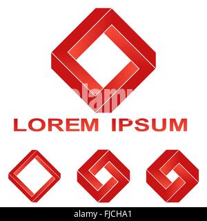Red Penrose rectangle technology symbol set Stock Vector