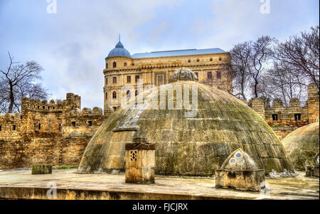 Round roofs of ancient public baths in Baku Stock Photo