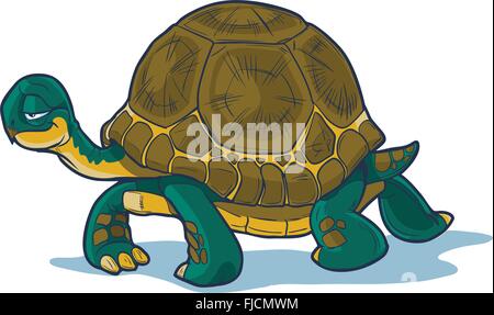 Cartoon tortoise walking forward with a slow, steady gait. "black line" is on a separate layer for easy editing. Stock Vector