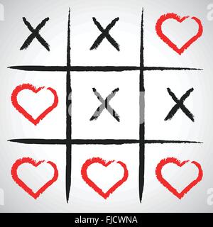 Simple game - X-O game.Hand drawn tic-tac-toe elements.Happy Valentines day symbol.Vector illustration Stock Vector