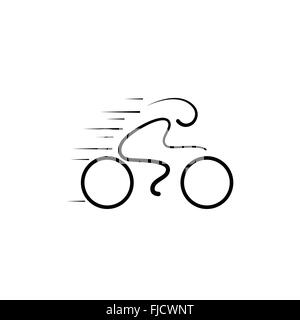 Bicycle Logo design vector template linear style. Lineart icon. Outlined character riding bike Logotype concept.Bicycle rider Stock Vector