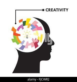 Head and Creative bulb light idea,flat design.Concept of ideas inspiration,innovation, invention, effective thinking, knowledge Stock Vector
