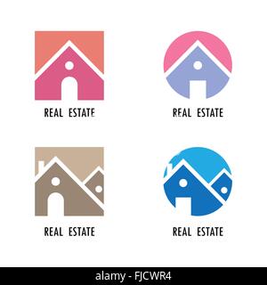 Real estate icons and design elements.Colorful real estate, city and skyline icons.Vector illustrations Stock Vector