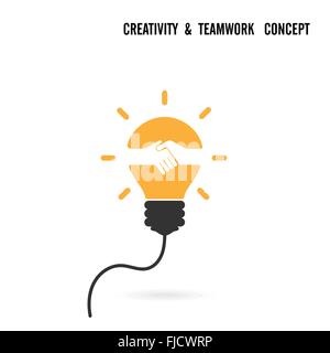 Creative light bulb idea and handshake sign concept background.Business agreement logo design.Teamwork or partnership concept. Stock Vector