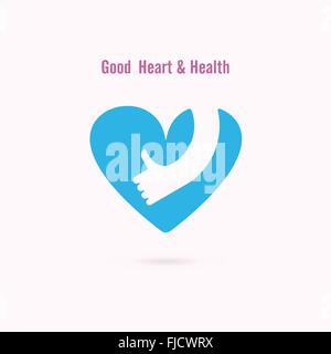 Good heart and Health logo design.Hand and heart shape sign.Healthcare & Medical symbol with heart shape.Heart Care logo,vector Stock Vector