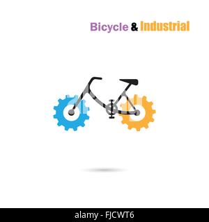 Bicycle Logo design vector icon and gear sign.Bicycle rider silhouette sign.Business and industrial concept.Vector illustration Stock Vector