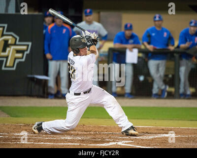 Orlando, FL, USA. 1st Mar, 2016. UCF catcher Logan Heiser (23) at bat during NCAA baseball game action between the Florida Gators and the UCF Knights. Florida defeated UCF 9-5 at Jay Bergman Field in Orlando, FL Romeo T Guzman/CSM/Alamy Live News Stock Photo