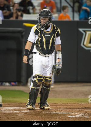 Orlando, FL, USA. 1st Mar, 2016. UCF catcher Logan Heiser (23) during NCAA baseball game action between the Florida Gators and the UCF Knights. Florida defeated UCF 9-5 at Jay Bergman Field in Orlando, FL Romeo T Guzman/CSM/Alamy Live News Stock Photo