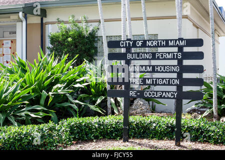 North Miami Florida,city,building permits,administrative offices,sign,FL160226001 Stock Photo