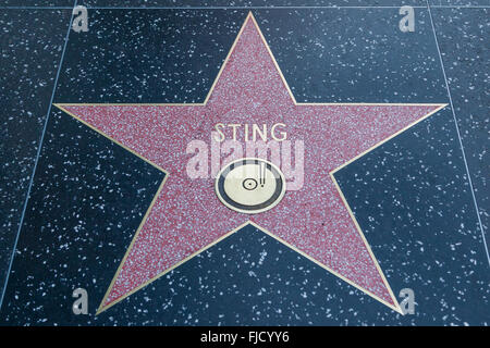 HOLLYWOOD, CALIFORNIA - February 8 2015: Sting's Hollywood Walk of Fame star on February 8, 2015 in Hollywood, CA. Stock Photo