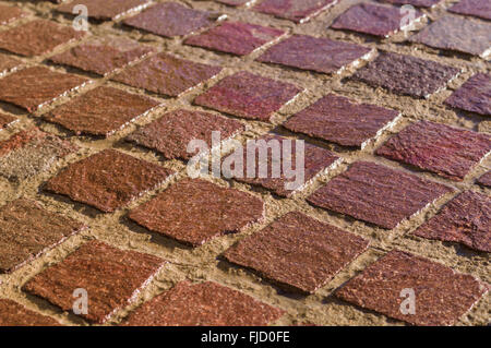 Decorative square tiled ground, wet after rain, shallow depth of field Stock Photo