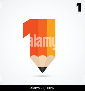 Creative pencil symbol and number one sign,business and education idea,abstract background.vector illustration Stock Vector