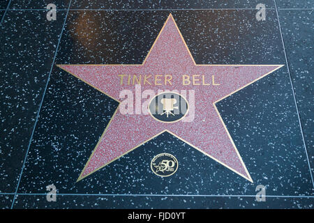 HOLLYWOOD, CALIFORNIA - February 8 2015: Tinker Bell's Hollywood Walk of Fame star on February 8, 2015 in Hollywood, CA. Stock Photo