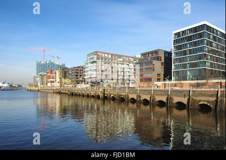 HAMBURG, Germany - Modern architecture at Traditionsschiffhafen at Sandtorhafen located on the Elbe river islands Stock Photo