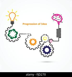 Creative light bulb symbol with linear of gear shape. Progression of idea concept. Business, education and industrial idea Stock Vector