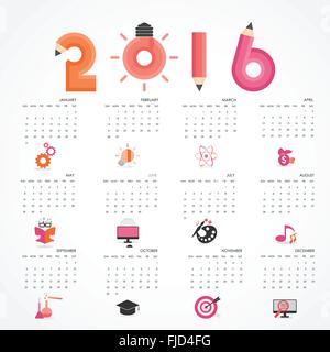 Calendar for 2016 on grey background.Business,education,science,industrial and technology concept .Week Starts Sunday Stock Vector
