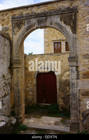 Entrance to Venetian palace, town Maroulas, island Crete, Greece Stock Photo