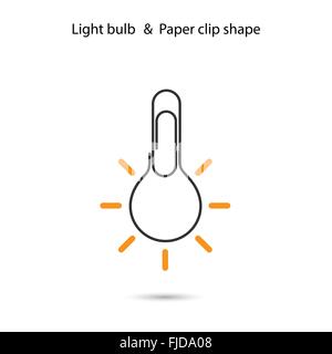 Creative light bulb logo design,Paper clip sign.Concept of ideas inspiration, innovation, invention, effective thinking Stock Vector