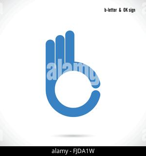 Creative B letter icon abstract logo design vector template.Letter B fingers vector sign.Hand Ok symbol icon.Corporate business Stock Vector