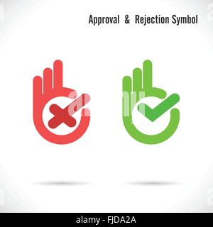 Hand and modern check mark icon.Wrong and right check mark icons.Ok logo design vector symbol.Hand okay symbol icon logotype.App Stock Vector