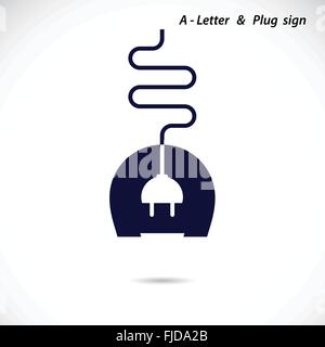 Creative A- letter icon abstract logo design vector template with electrical plug symbol. Corporate business creative logotype Stock Vector