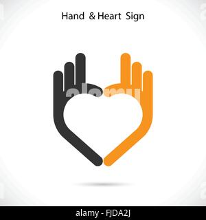 Creative hand and heart shape abstract logo design.Hand Ok symbol icon.Corporate business creative logotype symbol. Stock Vector