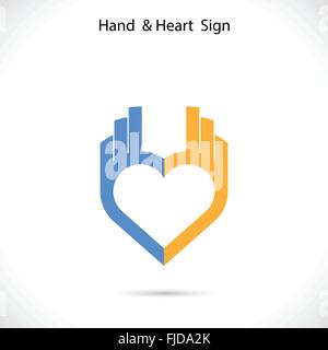 Creative hand and heart shape abstract logo design.Hand Ok symbol icon.Corporate business creative logotype symbol. Stock Vector