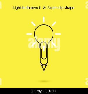 Creative light bulb pencil logo design,Paper clip sign.Concept of ideas inspiration, innovation, invention, effective thinking Stock Vector