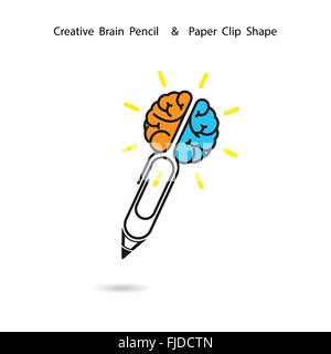 Creative brain pencil logo design,Paper clip sign.Concept of ideas inspiration, innovation, invention, effective thinking, Stock Vector