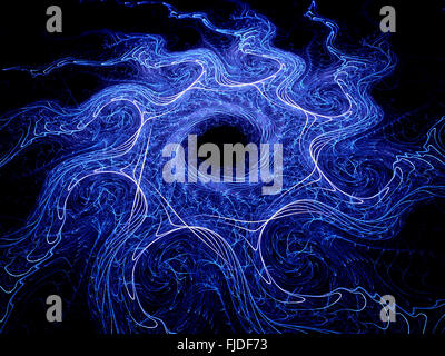 Blue glowing gnarl fractal object, computer generated abstract background Stock Photo
