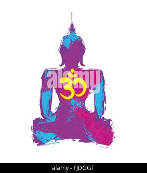 Silhouette of a Buddha and "Om" symbol Stock Vector