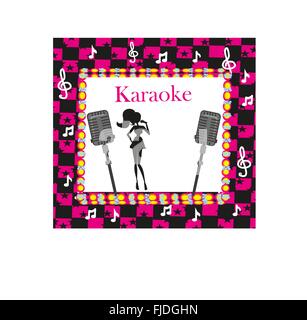 Karaoke night, abstract illustration with microphone and singer Stock Vector