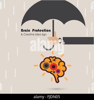 Creative brain protection abstract vector logo design template. Generate idea. Brainstorming logotype concept icon. Stock Vector