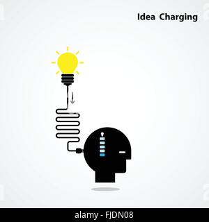Idea charging idea concept.I need Idea concept. Businessman head and creative light bulb. Business and education idea concept. Stock Vector