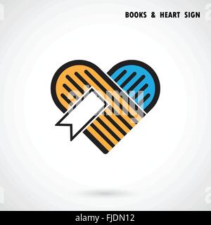 Creative book and heart abstract vector logo design.Book Store and library vector logo design.Learning,study idea icon.Love Book Stock Vector