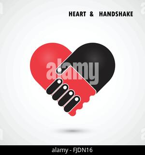 Creative handshake and heart abstract vector logo design. Handshake Heart symbol.Teamwork,team,partner,partnership,cooperation Stock Vector