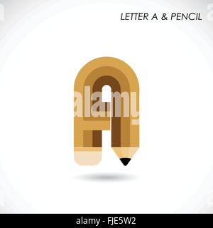 Creative letter A icon abstract logo design vector template with pencil symbol. Corporate business creative logotype symbol. Stock Vector