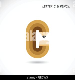 Creative letter C icon abstract logo design vector template with pencil symbol. Corporate business creative logotype symbol. Stock Vector