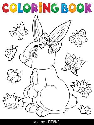 Coloring book rabbit topic 2 - picture illustration. Stock Photo